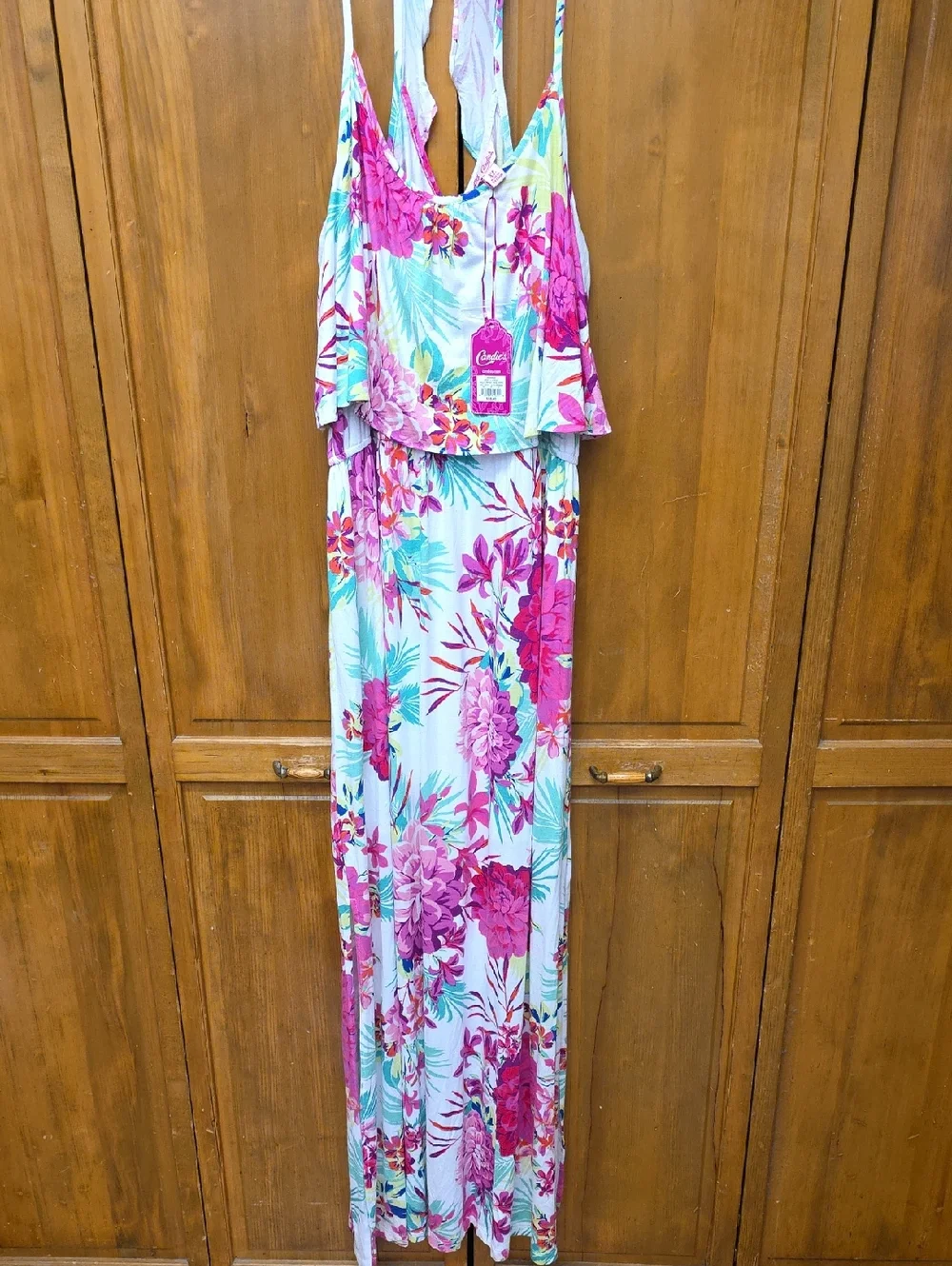 cotton maxi dress sleeveless White Plunging Neck Elastic Straps Cotton Maxi Dress White / XL